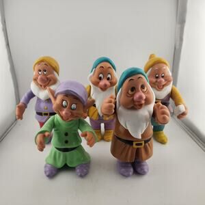 Vtg 1992 Disney Snow White Seven Dwarfs Vinyl Plastic PVC 6” Figures Set 5 Color